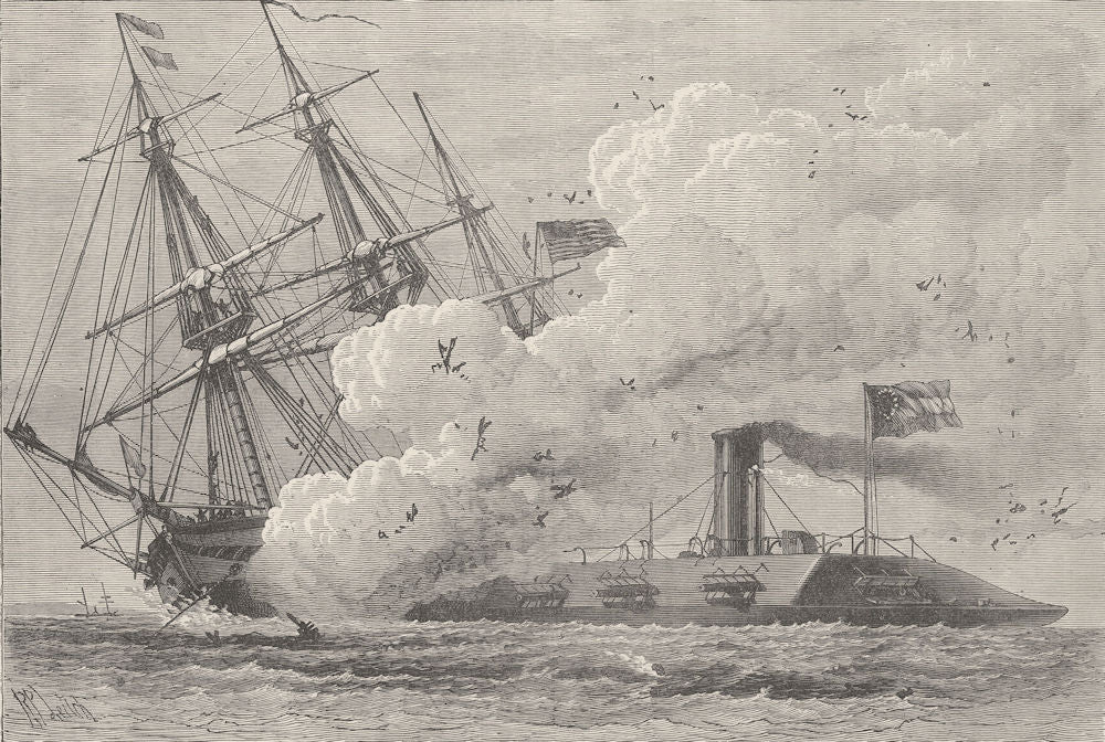 USA. Civil War. Merrimac sinking Cumbria c1880 old antique print picture